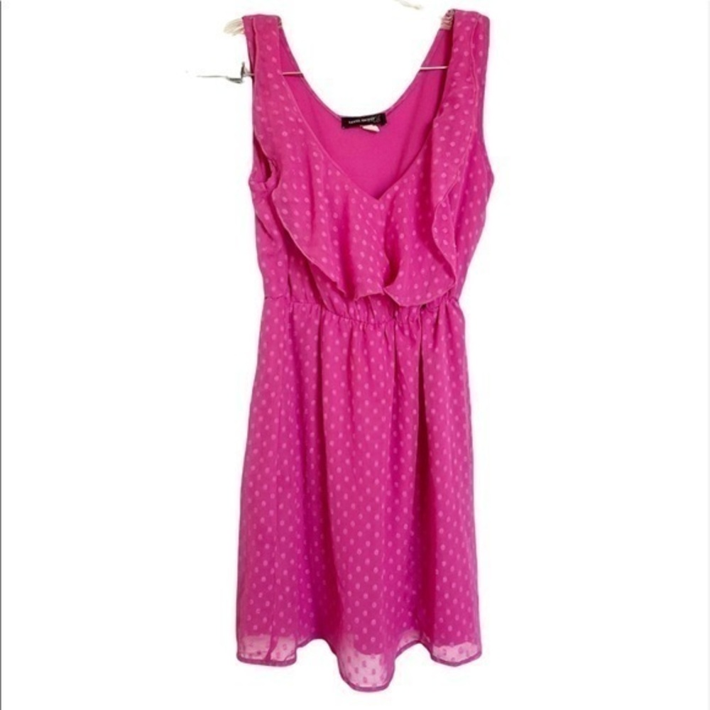 Hot pink fit and flare flowy ruffle dress Small